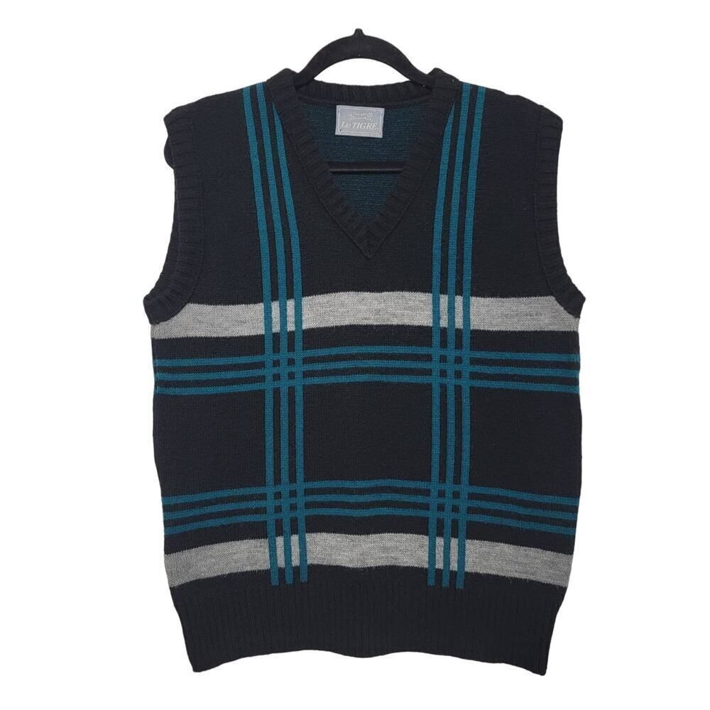 Le Tigre Plaid Sweater Black Blue Size M
